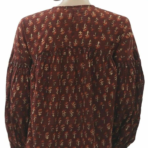 Doen Collection Petunia Happy Flower Block Print Blouse Top Peasant S New 275541 - Picture 9 of 10